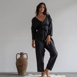 AD black linen jumpsuit by Avy & Co. One size (up to women's size 16).